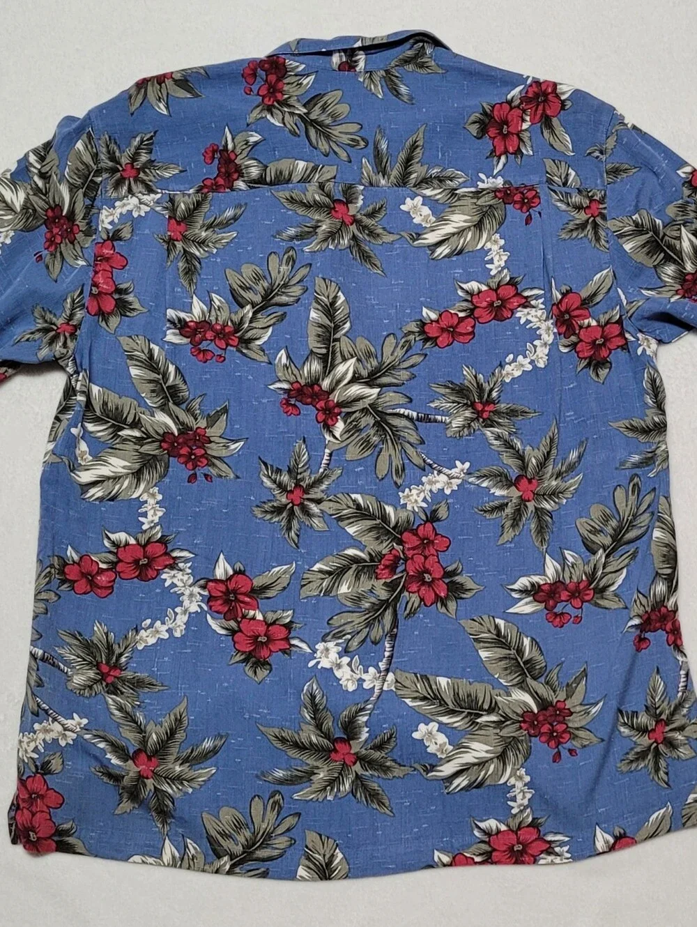 Bobby Cobb Vintage Caribbean Joe Blue Tropical Barkcloth Print Button Up Shirt